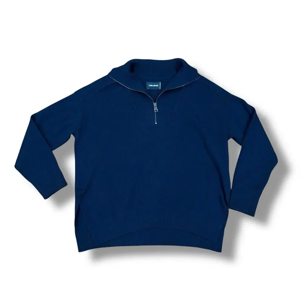 Zadig Voltaire Men’s Size M L XL Navy Blue Merino Wool Quarter Zip Sweater